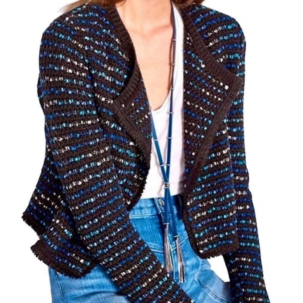 WHBM White House Black Market Sweater Jacket Blue Tweed XS - Picture 9 of 12